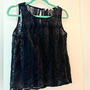 EUC LOFT Navy Lace Tank/Shell, Size Small